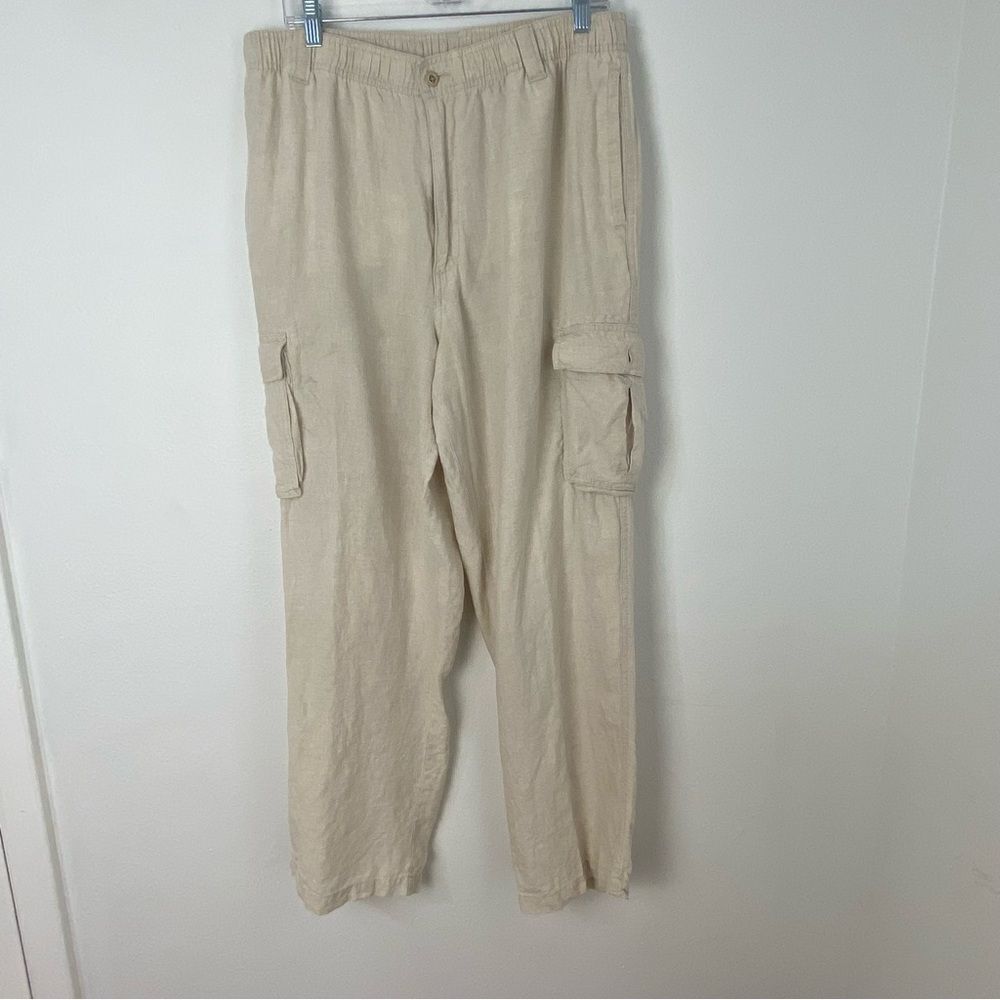 Caribbean Men’s 38 Linen Cargo Trousers Cream Relaxed Vacation‎ Resort Cruise